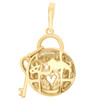 10K Yellow Gold Real Baguette Diamond Domed Padlock & Heart Key Pendant 0.45 CT