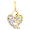 10K Yellow Gold Natural Diamond Heart Lock & 4 Leaf Clover Key Pendant 1/3 CT
