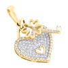 10K Yellow Gold Natural Diamond Heart Lock & 4 Leaf Clover Key Pendant 1/3 CT