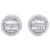 10K White Gold Real Baguette Diamond 10mm Cluster 3D Round Stud Earrings 0.83 CT