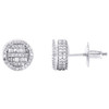 10K White Gold Real Baguette Diamond 8mm Cluster 3D Round Stud Earrings 0.55 CT