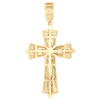 10K Yellow Gold Natural Baguette Diamond 3D Trefoil Fleur Cross Pendant 0.82 CT