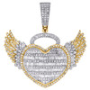 10K Two Tone Gold Real Baguette Diamond Love Heart Lock w/ Wings Pendant 1.10 CT