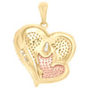 10K TriColor Gold Real Baguette Diamond Layer Charm Double Heart Pendant 0.55 CT