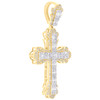 10K Yellow Gold Baguette Diamond 2" Cluster Trefoil Fleur Cross Pendant 1.90 CT
