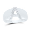 Sterling Silver Genuine Diamond Men's Block Letter A Initial Pinky Ring 1/8 CT