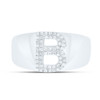 Sterling Silver Genuine Diamond Men's Block Letter B Initial Pinky Ring 1/6 CT