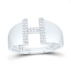 Sterling Silver Genuine Diamond Men's Block Letter H Initial Pinky Ring 1/8 CT