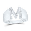 Sterling Silver Genuine Diamond Men's Block Letter M Initial Pinky Ring 1/5 CT