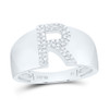 Sterling Silver Genuine Diamond Men's Block Letter R Initial Pinky Ring 1/6 CT