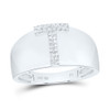 Sterling Silver Genuine Diamond Men's Block Letter T Initial Pinky Ring 1/10 CT