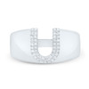 Sterling Silver Genuine Diamond Men's Block Letter U Initial Pinky Ring 1/8 CT