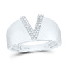Sterling Silver Genuine Diamond Men's Block Letter V Initial Pinky Ring 1/10 CT
