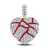 10K Yellow Gold Genuine Diamond Red Enameled Broken Cracked Heart Pendant 3/8 CT