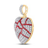 10K Yellow Gold Genuine Diamond Red Enameled Broken Cracked Heart Pendant 3/8 CT