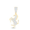 10K Yellow Gold Real Round Diamond Animal Mustang Standing Horse Pendant 1/3 CT