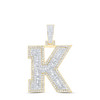 10K Yellow Gold Real Baguette Diamond Iced Out Letter K Initial Pendant 1.20 CT