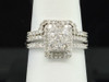 Diamond Halo Bridal Set 10K White Gold 1.01 CT Engagement Ring Wedding Band