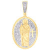 10K Yellow Gold Real Diamond Ridged Oval Walking Jesus Medallion Pendant 1/2 CT