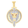 10K Yellow Gold Red Diamond Fluted Medallion Roaring Lion & Sword Pendant 1/3 CT