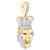 10K Yellow Gold Natural Baguette Diamond Heart Crown Roaring Lion Pendant 1 CT