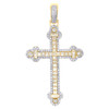 10K Yellow Gold Genuine Baguette Diamond Iced Charm Budded Cross Pendant 1.50 CT