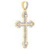 10K Yellow Gold Genuine Baguette Diamond Iced Charm Budded Cross Pendant 1.50 CT