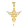 Yellow Gold Plated Round Moissanite Unisex Charm Praying Angel Pendant 3/4 CT
