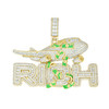 925 Yellow Gold Plated Moissanite Green $100 Bills Airplane RICH Pendant 9.20 CT