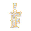 Yellow Gold Plated Princess Moissanite Block Letter F Initial Pendant 0.86 CT