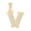 Yellow Gold Plated Princess Moissanite Block Letter V Initial Pendant 0.95 CT