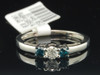 10k White Gold Round Cut Blue Diamond Solitaire Engagement Ring 3 Stone Band
