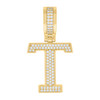 925 Yellow Gold Plated Moissanite Block Letter Cluster T Initial Pendant 0.46 CT