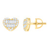 Yellow Gold Plated Baguette Moissanite Women's 2 Row Heart Stud Earrings 0.67 CT