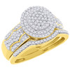 Round Pave Diamond Engagement Wedding Ring 10K Yellow Gold Bridal Set 0.50 Ct.