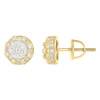 925 Yellow Gold Plated Moissanite 9mm Textured 3D Round Stud Earrings 0.89 CT