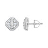Sterling Silver Baguette Moissanite 9mm Cluster Octagon Halo Stud Earrings 1 CT