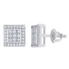 Sterling Silver Princess Moissanite 9.5mm Halo Flat Square Stud Earrings 0.44 CT