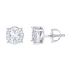 925 Sterling Silver Moissanite 8mm 4 Prong Halo Flat Round Stud Earrings 1/2 CT