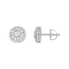 Sterling Silver Baguette Moissanite 9mm Double Circle Halo Stud Earrings 1.15 CT