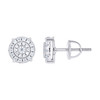 Sterling Silver Moissanite 8mm 4 Prong Double Halo Round Stud Earrings 1/2 CT