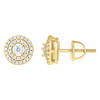Yellow Gold Plated Moissanite 8mm Double Halo Floating Round Stud Earring 2/5 CT