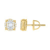 Yellow Gold Plated Baguette Moissanite 7mm Prong Flat Round Stud Earrings 1/2 CT