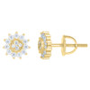 925 Yellow Gold Plated Baguette Moissanite Sunburst 8mm Sun Stud Earrings 2/5 CT