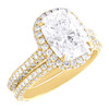 14K Yellow Gold Lab Grown Solitaire Diamond Cushion 3D Halo Bridal Set 4.79 CT