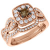 Brown Diamond Engagement Wedding Ring Rose Gold Solitaire Infinity Bridal Set