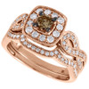 Brown Diamond Engagement Wedding Ring Rose Gold Solitaire Infinity Bridal Set