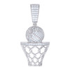 925 Sterling Silver Moissanite Sports Charm Basketball & Hoop Pendant 1.15 CT