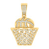 925 Yellow Gold Plated Moissanite Sports Cuban Basketball & Hoop Pendant 1.10 CT