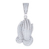 925 Sterling Silver Moissanite Iced Out Charm Praying Hands Pendant 1.34 CT